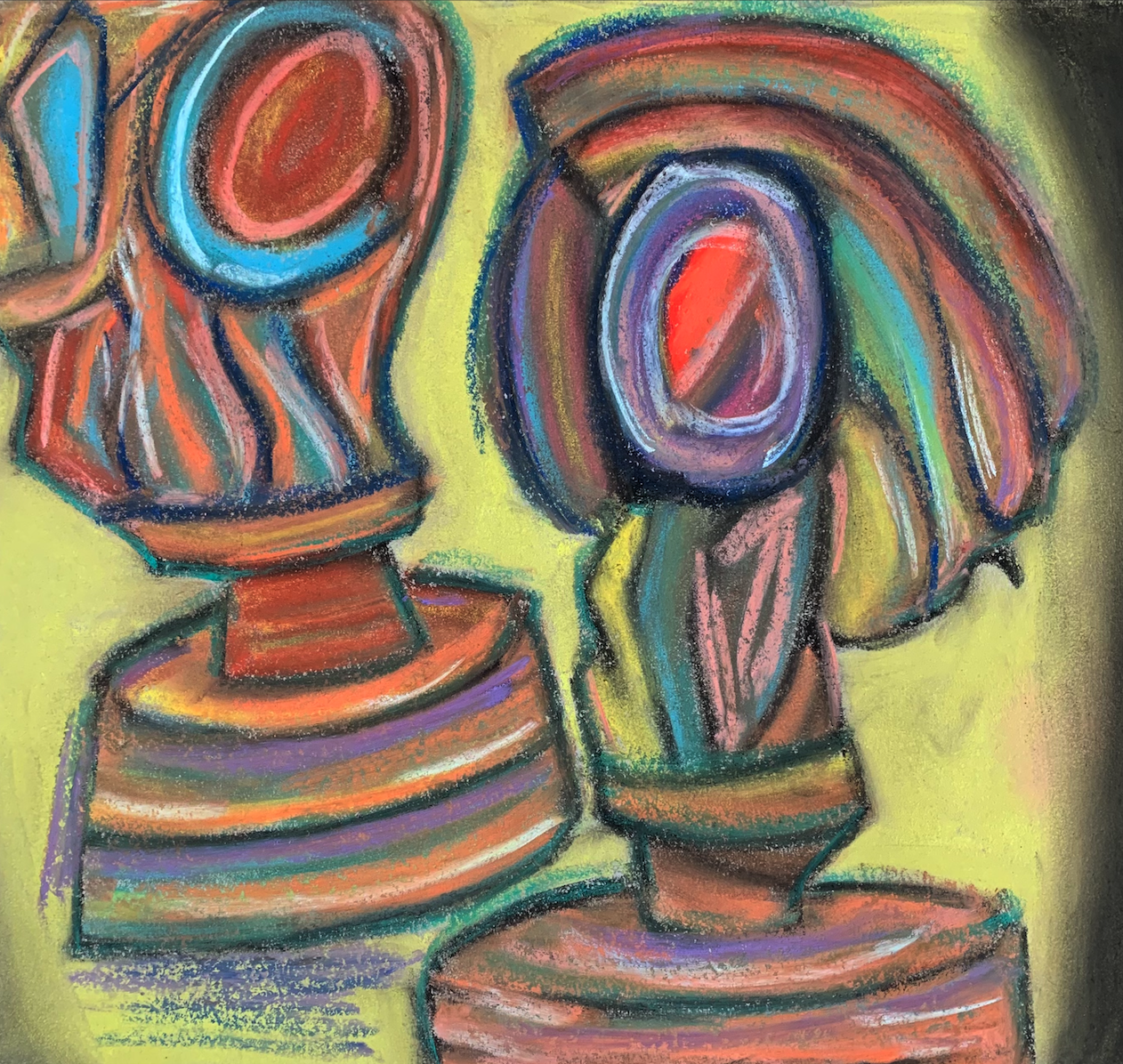 Gas masks drawn with pastels